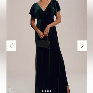 Jenny Yoo Ellis Velvet Open Back Dress Dark Emerald